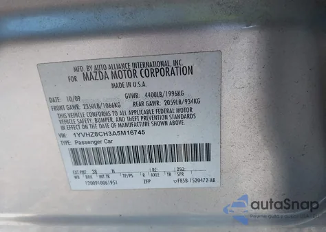 2010 Mazda Mazda6 I Touring из США, поврежденный, VIN 1YVHZ8CH3A5M16745